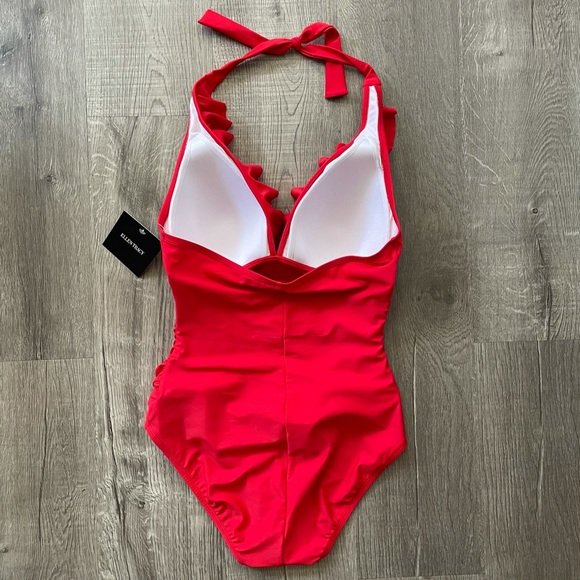 ellen tracy ruffle halter tankini